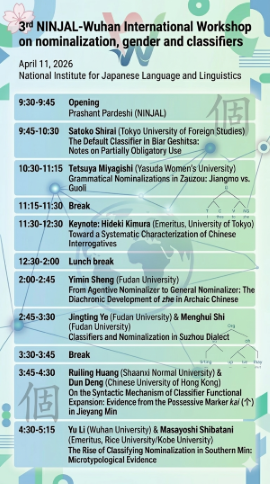 第3回 NINJAL－武漢大学国際ワークショップ : 体言化、性、類別詞